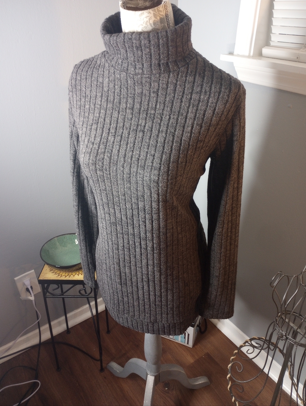 Brown Ribbed Turtleneck Sweater - Women's Cozy Knit